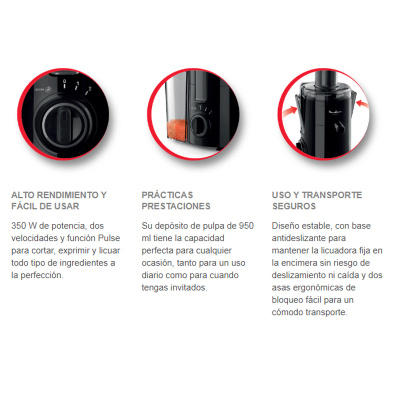 Licuadora Moulinex JU370810, Negro, 0'95 L, 350 W