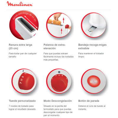 Tostadora Moulinex LS160111, Blanco, 1000 W, 1 ranura