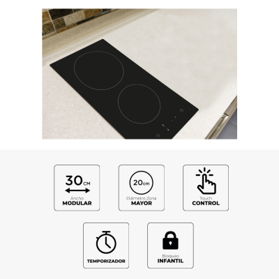 Vitrocerámica 30 cm 2 zonas de cocinado