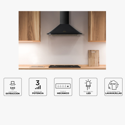 Campana de pared estilo rústico de 60 y 90 cm color negra o crema