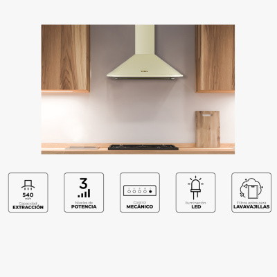 Campana de pared estilo rústico de 60 y 90 cm color negra o crema