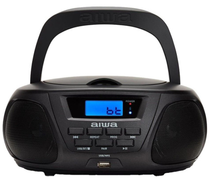 Boombox Aiwa BBTU-300BKMKII Con reproductor de CD, Bluetooth y USB, AM / FM, entradas para auriculares y Aux-in, negro.