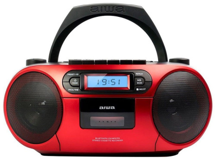 Radio cassette con CD Aiwa BBTC-550RD, Reproduce CD/CDR/MP3, Radio FM PLL, Negro/Rojo