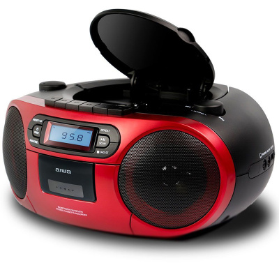 Radio cassette con CD Aiwa BBTC-550RD, Reproduce CD/CDR/MP3, Radio FM PLL, Negro/Rojo