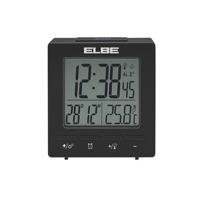 Reloj despertador Elbe RD-005-N, Display LCD 6,5 cm (2,55''), termómetro interior, función Snooze, alarma dual, negro