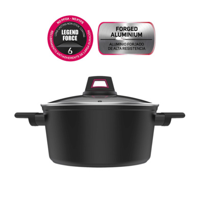 Cazuela - Taurus KCK4024 Best Moments, Aluminio forjado, 24 cm, Todo tipo de fuegos, Negro