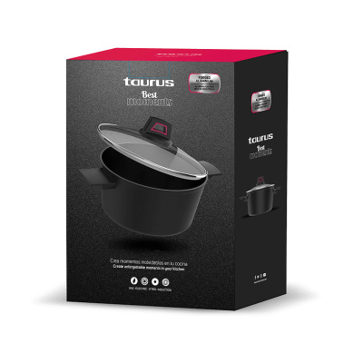 Cazuela - Taurus KCK4024 Best Moments, Aluminio forjado, 24 cm, Todo tipo de fuegos, Negro